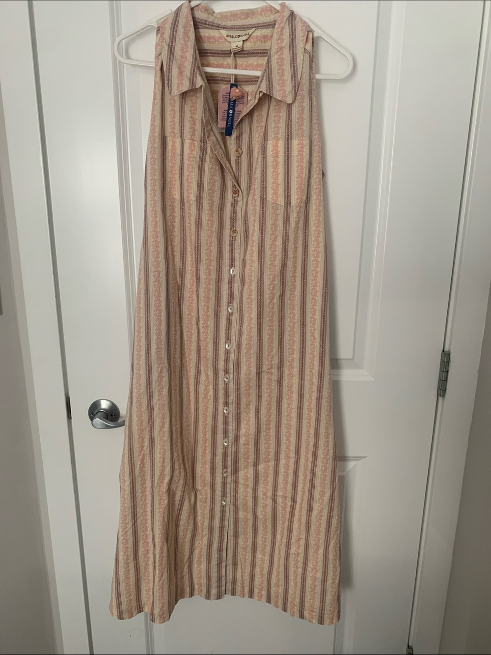 NWT April Cornell Cream and Dusty Pink Striped Summer Dress